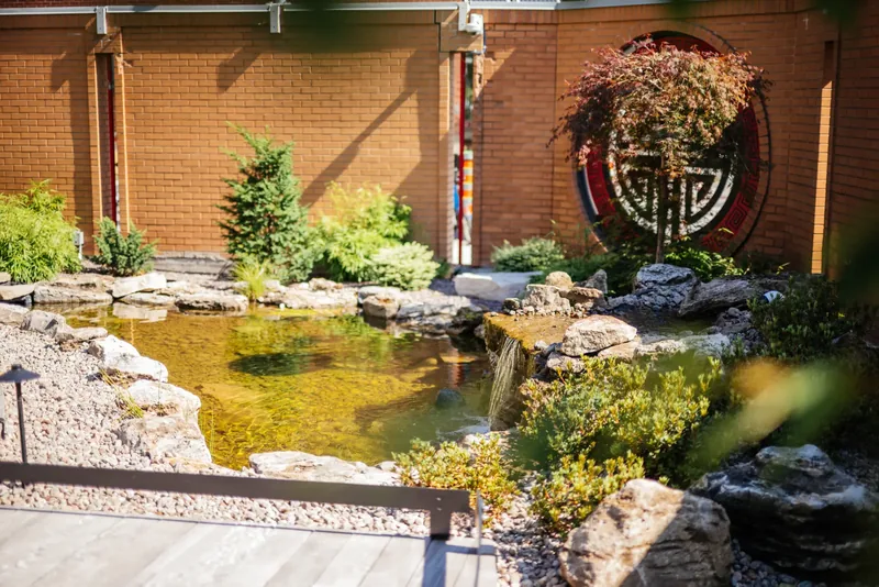 Rockwork and planting around the garden pond