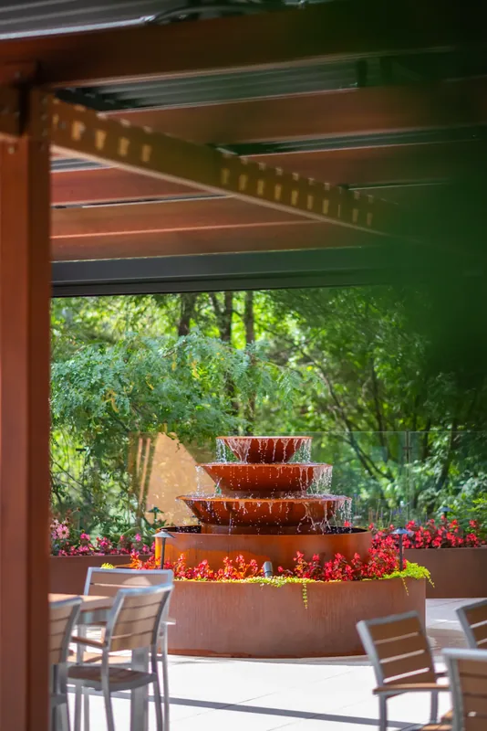 Tiered steel fountain on the terrace