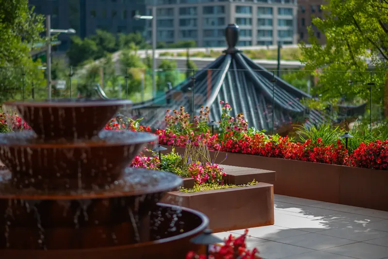 Tiered steel fountain on the terrace