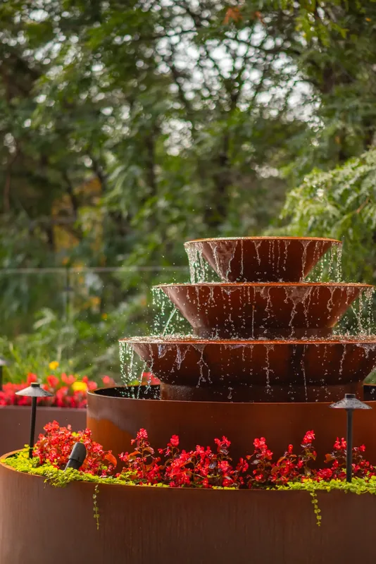 Tiered steel fountain on the terrace
