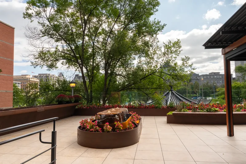 Terrace planters with a view over the garden and the city