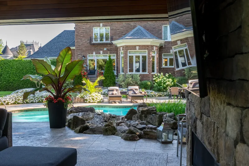 View from the pavilion across the terrace to the residence